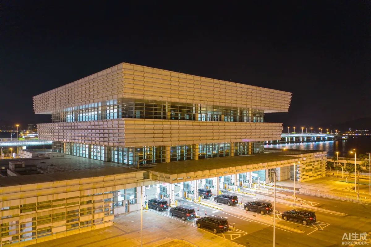 AI生成的新皇岗口岸夜间车检通道场景示意图